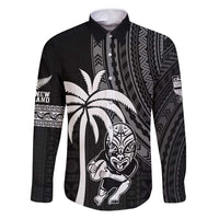 Custom Fiji New Zealand Rugby Family Matching Off Shoulder Maxi Dress and Hawaiian Shirt Make History Together LT9 Dad's Shirt - Long Sleeve Black - Polynesian Pride