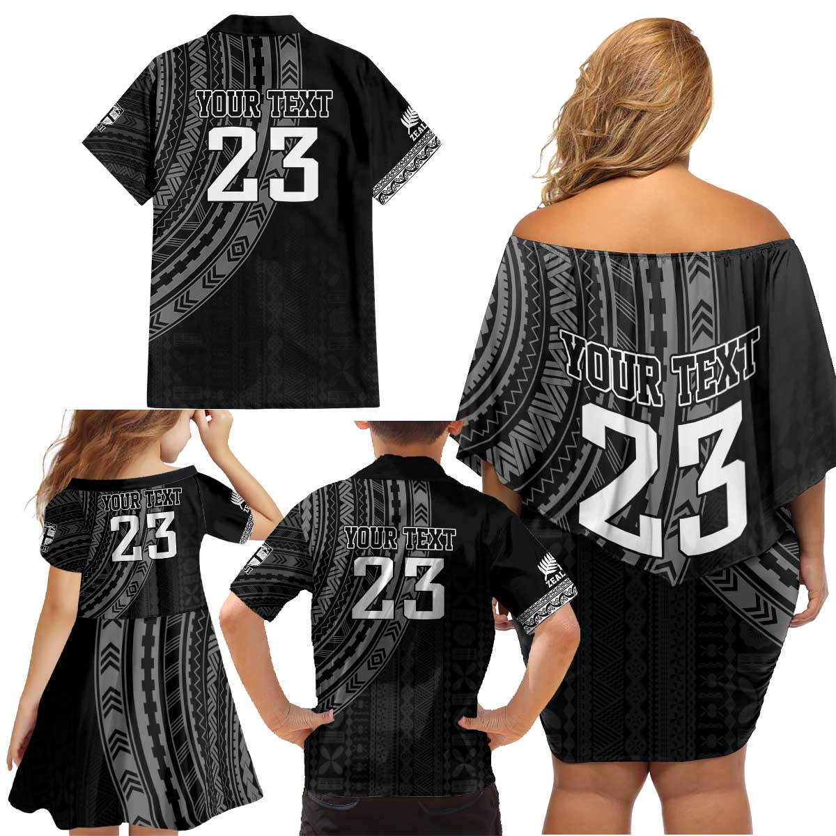 Custom Fiji New Zealand Rugby Family Matching Off Shoulder Short Dress and Hawaiian Shirt Make History Together LT9 - Polynesian Pride