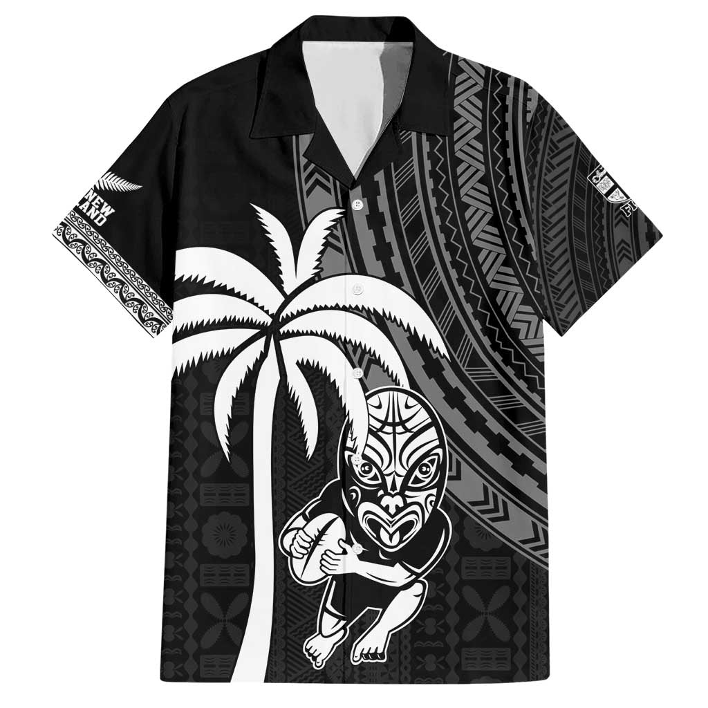 Custom Fiji New Zealand Rugby Family Matching Short Sleeve Bodycon Dress and Hawaiian Shirt Make History Together LT9 Dad's Shirt - Short Sleeve Black - Polynesian Pride