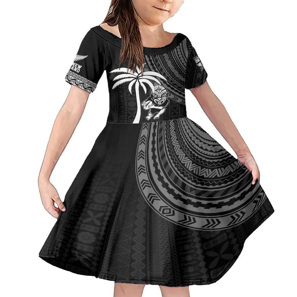 Custom Fiji New Zealand Rugby Family Matching Tank Maxi Dress and Hawaiian Shirt Make History Together LT9 Daughter's Dress Black - Polynesian Pride