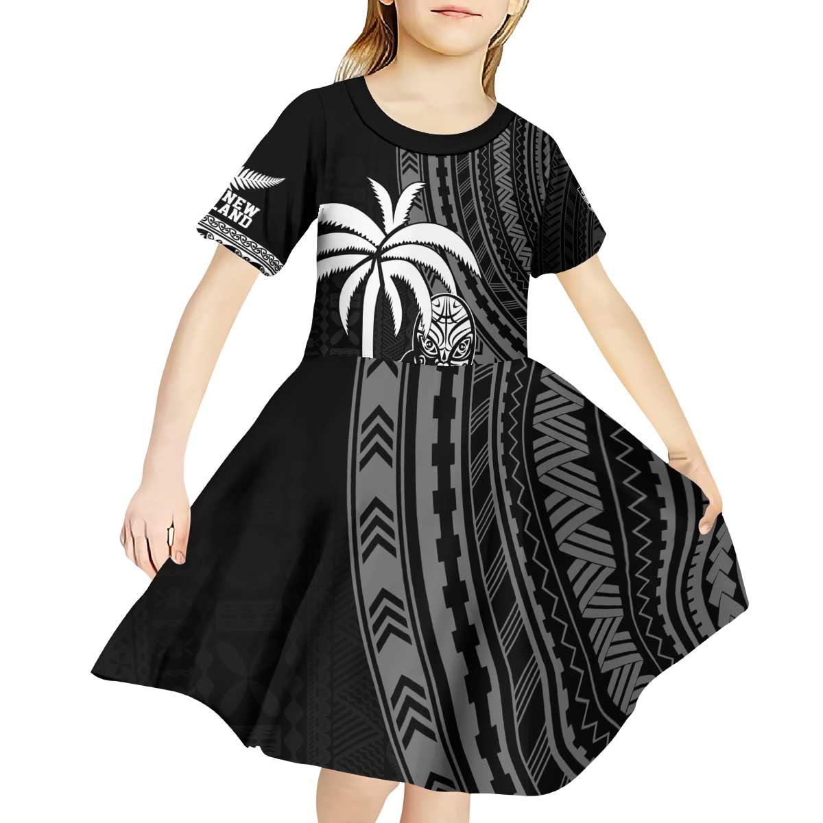 Custom Fiji New Zealand Rugby Kid Short Sleeve Dress Make History Together LT9 - Polynesian Pride