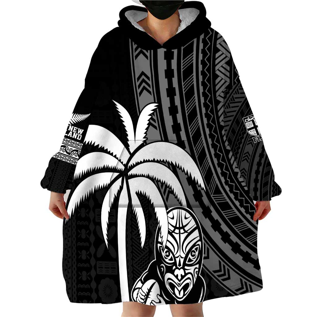 Custom Fiji New Zealand Rugby Wearable Blanket Hoodie Make History Together LT9 - Polynesian Pride