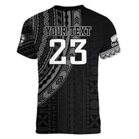 Custom Fiji New Zealand Rugby Women V-Neck T-Shirt Make History Together LT9 - Polynesian Pride
