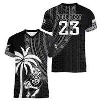 Custom Fiji New Zealand Rugby Women V-Neck T-Shirt Make History Together LT9 - Polynesian Pride