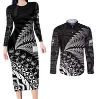 Custom Fiji New Zealand Rugby Couples Matching Long Sleeve Bodycon Dress and Long Sleeve Button Shirt Cibi Dance with Black Fern LT9 Black - Polynesian Pride