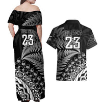 Custom Fiji New Zealand Rugby Couples Matching Off Shoulder Maxi Dress and Hawaiian Shirt Cibi Dance with Black Fern LT9 - Polynesian Pride