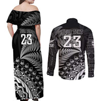 Custom Fiji New Zealand Rugby Couples Matching Off Shoulder Maxi Dress and Long Sleeve Button Shirt Cibi Dance with Black Fern LT9 - Polynesian Pride