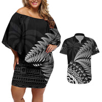 Custom Fiji New Zealand Rugby Couples Matching Off Shoulder Short Dress and Hawaiian Shirt Cibi Dance with Black Fern LT9 Black - Polynesian Pride
