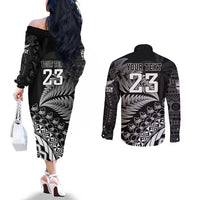 Custom Fiji New Zealand Rugby Couples Matching Off The Shoulder Long Sleeve Dress and Long Sleeve Button Shirt Cibi Dance with Black Fern LT9 - Polynesian Pride