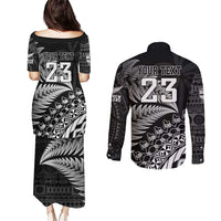 Custom Fiji New Zealand Rugby Couples Matching Puletasi and Long Sleeve Button Shirt Cibi Dance with Black Fern LT9 - Polynesian Pride