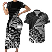 Custom Fiji New Zealand Rugby Couples Matching Short Sleeve Bodycon Dress and Hawaiian Shirt Cibi Dance with Black Fern LT9 Black - Polynesian Pride
