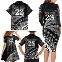 Custom Fiji New Zealand Rugby Family Matching Long Sleeve Bodycon Dress and Hawaiian Shirt Cibi Dance with Black Fern LT9 - Polynesian Pride