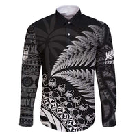 Custom Fiji New Zealand Rugby Family Matching Mermaid Dress and Hawaiian Shirt Cibi Dance with Black Fern LT9 Dad's Shirt - Long Sleeve Black - Polynesian Pride