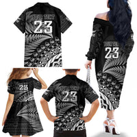 Custom Fiji New Zealand Rugby Family Matching Off The Shoulder Long Sleeve Dress and Hawaiian Shirt Cibi Dance with Black Fern LT9 - Polynesian Pride