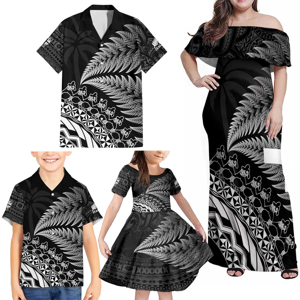 Custom Fiji New Zealand Rugby Family Matching Off Shoulder Maxi Dress and Hawaiian Shirt Cibi Dance with Black Fern LT9 - Polynesian Pride