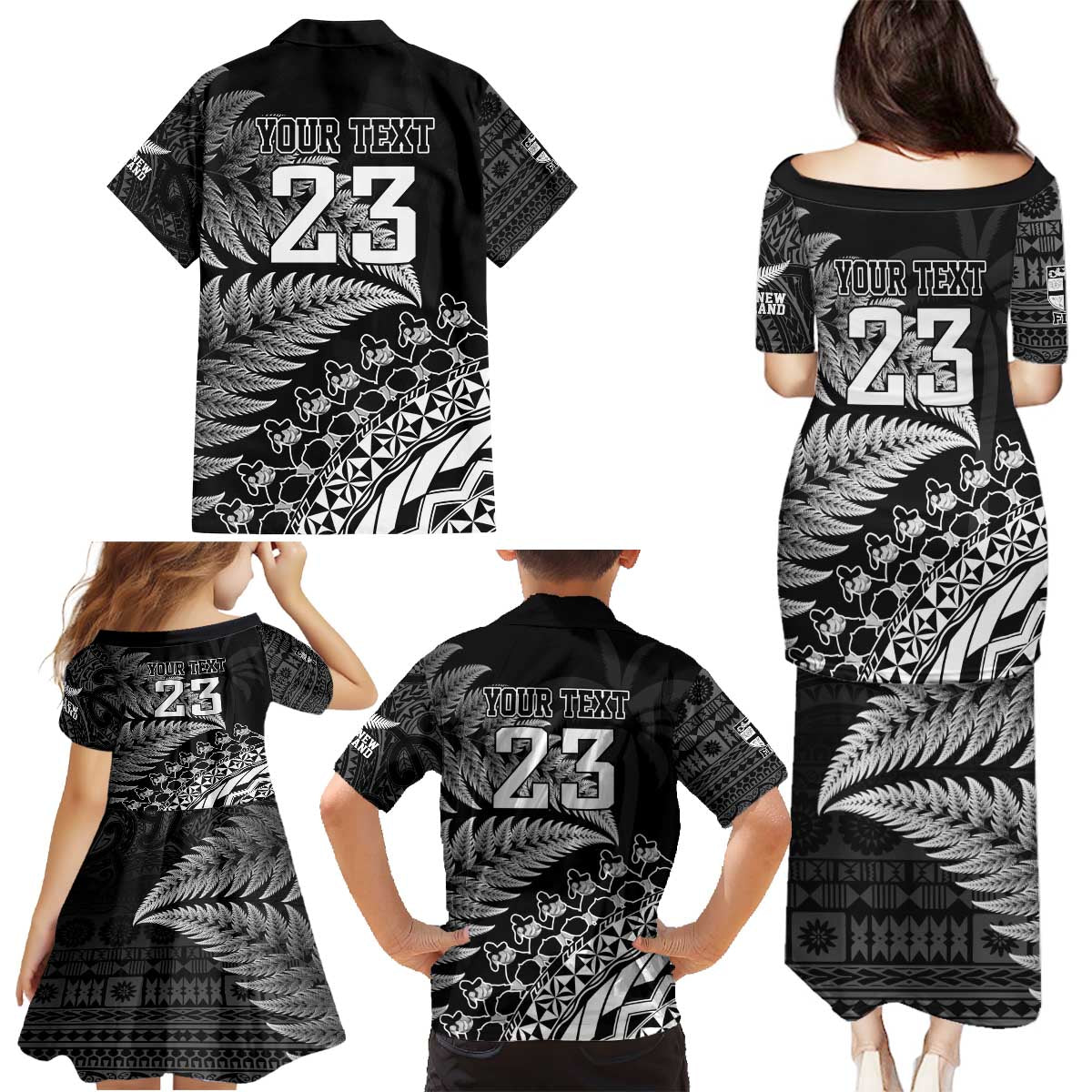 Custom Fiji New Zealand Rugby Family Matching Puletasi and Hawaiian Shirt Cibi Dance with Black Fern LT9 - Polynesian Pride