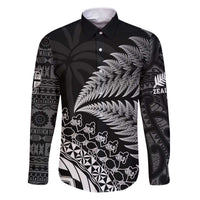 Custom Fiji New Zealand Rugby Family Matching Puletasi and Hawaiian Shirt Cibi Dance with Black Fern LT9 Dad's Shirt - Long Sleeve Black - Polynesian Pride