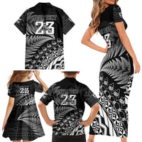 Custom Fiji New Zealand Rugby Family Matching Short Sleeve Bodycon Dress and Hawaiian Shirt Cibi Dance with Black Fern LT9 - Polynesian Pride