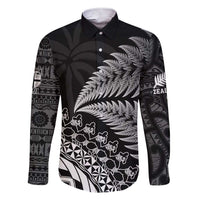 Custom Fiji New Zealand Rugby Family Matching Short Sleeve Bodycon Dress and Hawaiian Shirt Cibi Dance with Black Fern LT9 Dad's Shirt - Long Sleeve Black - Polynesian Pride