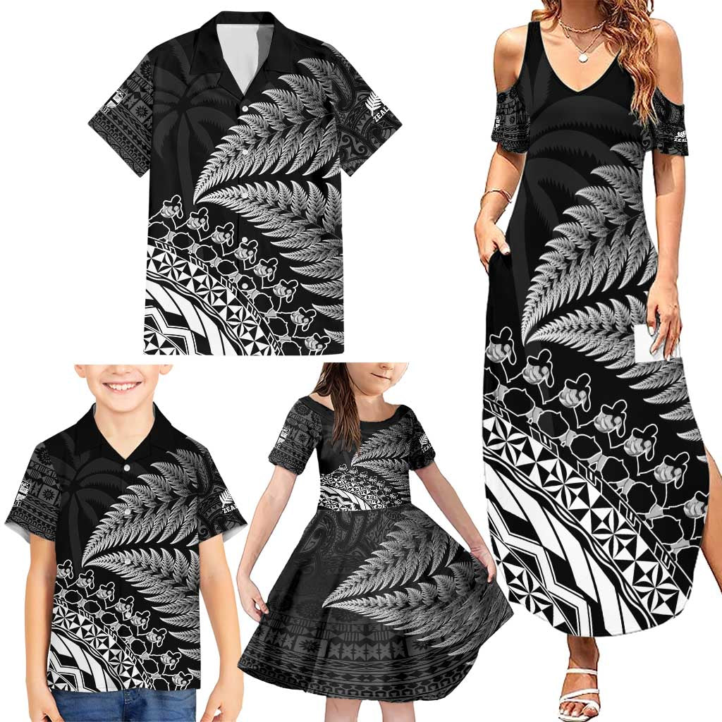 Custom Fiji New Zealand Rugby Family Matching Summer Maxi Dress and Hawaiian Shirt Cibi Dance with Black Fern LT9 - Polynesian Pride