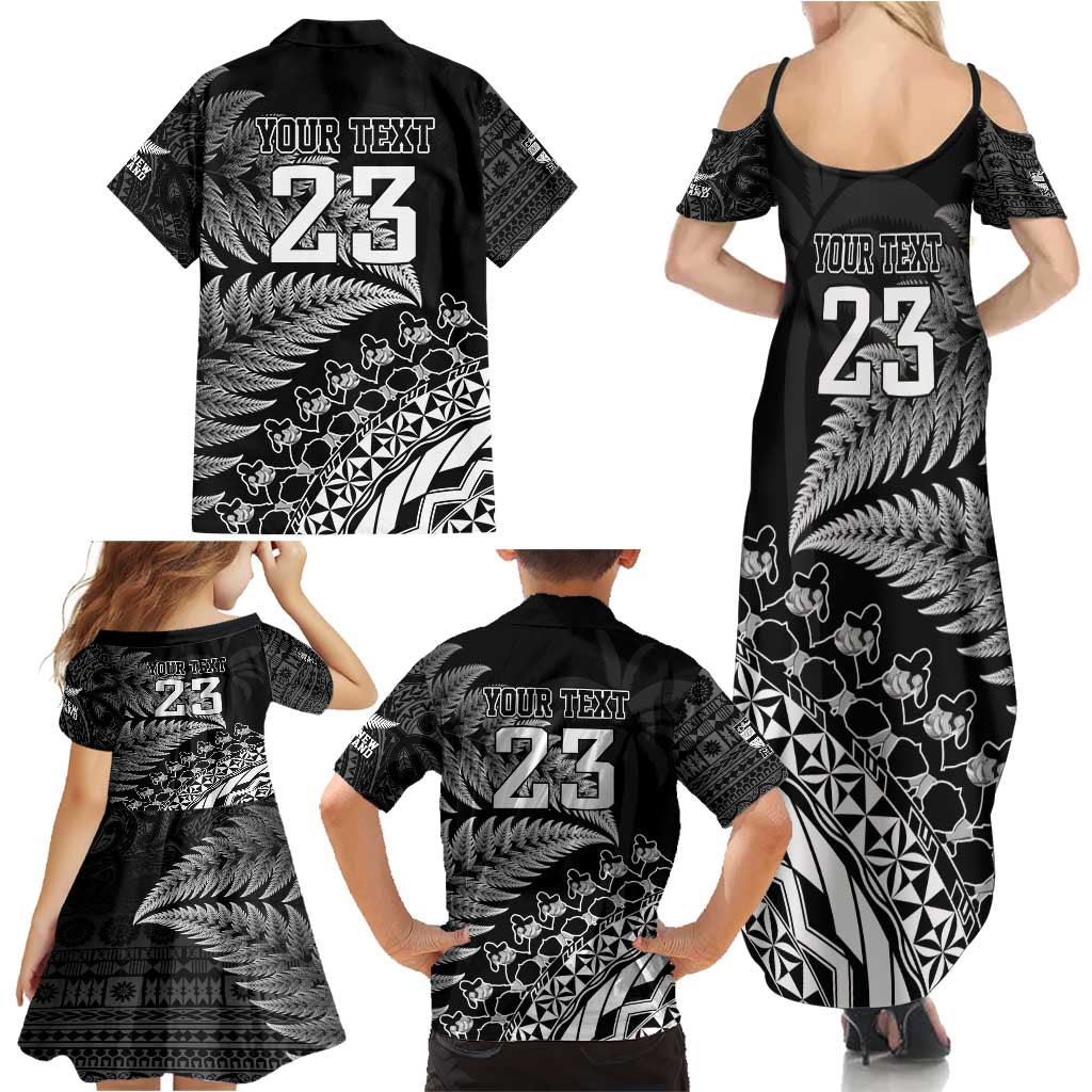 Custom Fiji New Zealand Rugby Family Matching Summer Maxi Dress and Hawaiian Shirt Cibi Dance with Black Fern LT9 - Polynesian Pride