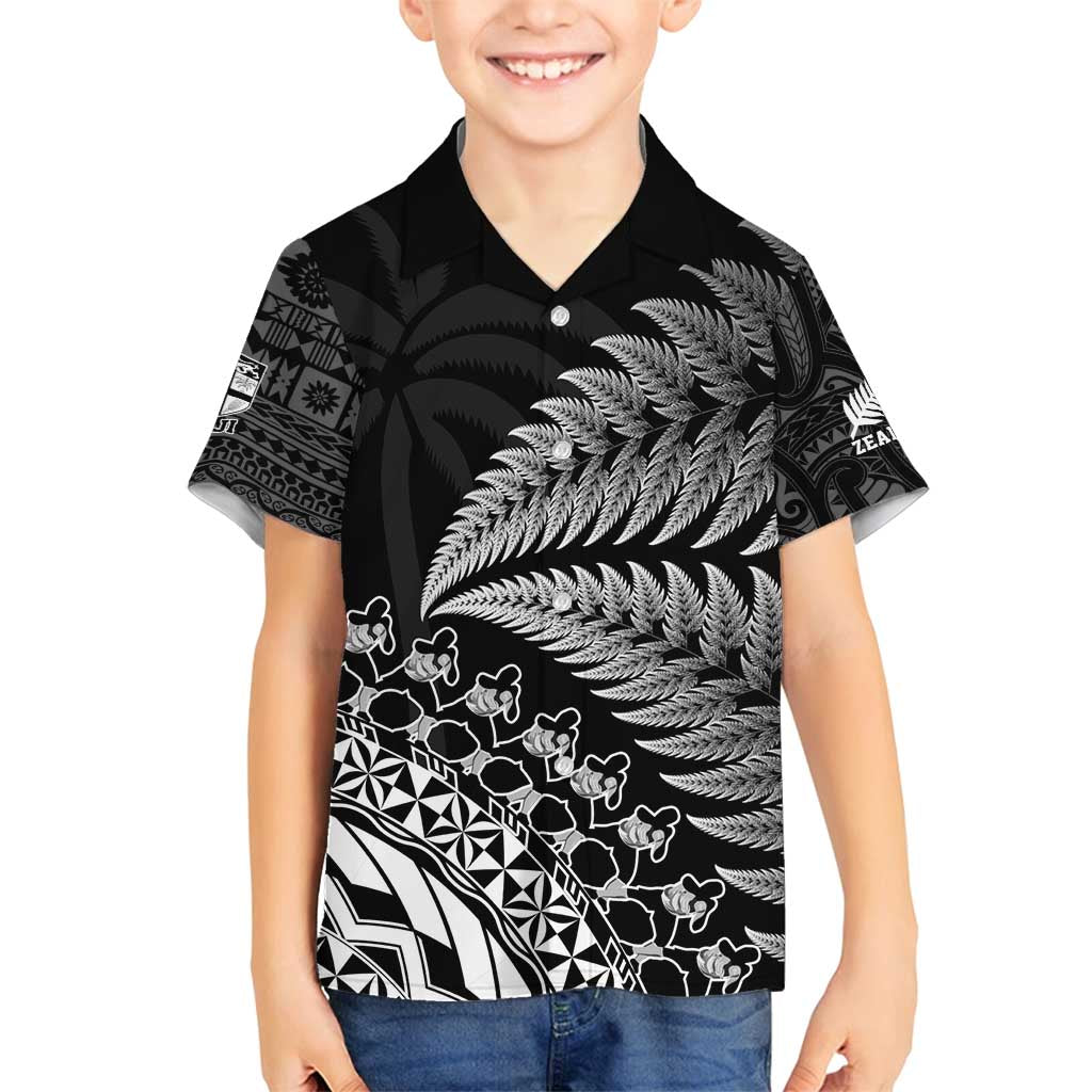 Custom Fiji New Zealand Rugby Family Matching Summer Maxi Dress and Hawaiian Shirt Cibi Dance with Black Fern LT9 Son's Shirt Black - Polynesian Pride