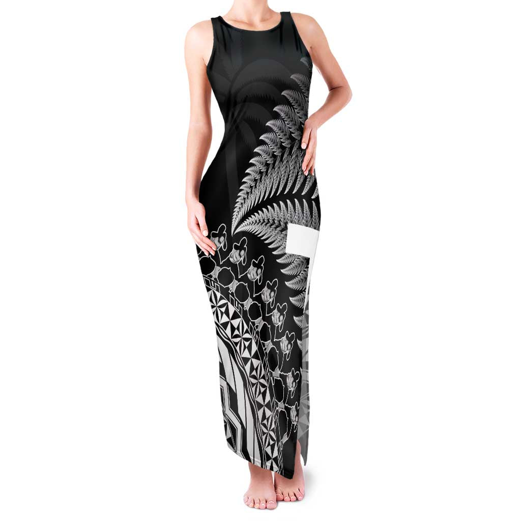 Custom Fiji New Zealand Rugby Family Matching Tank Maxi Dress and Hawaiian Shirt Cibi Dance with Black Fern LT9 Mom's Dress Black - Polynesian Pride