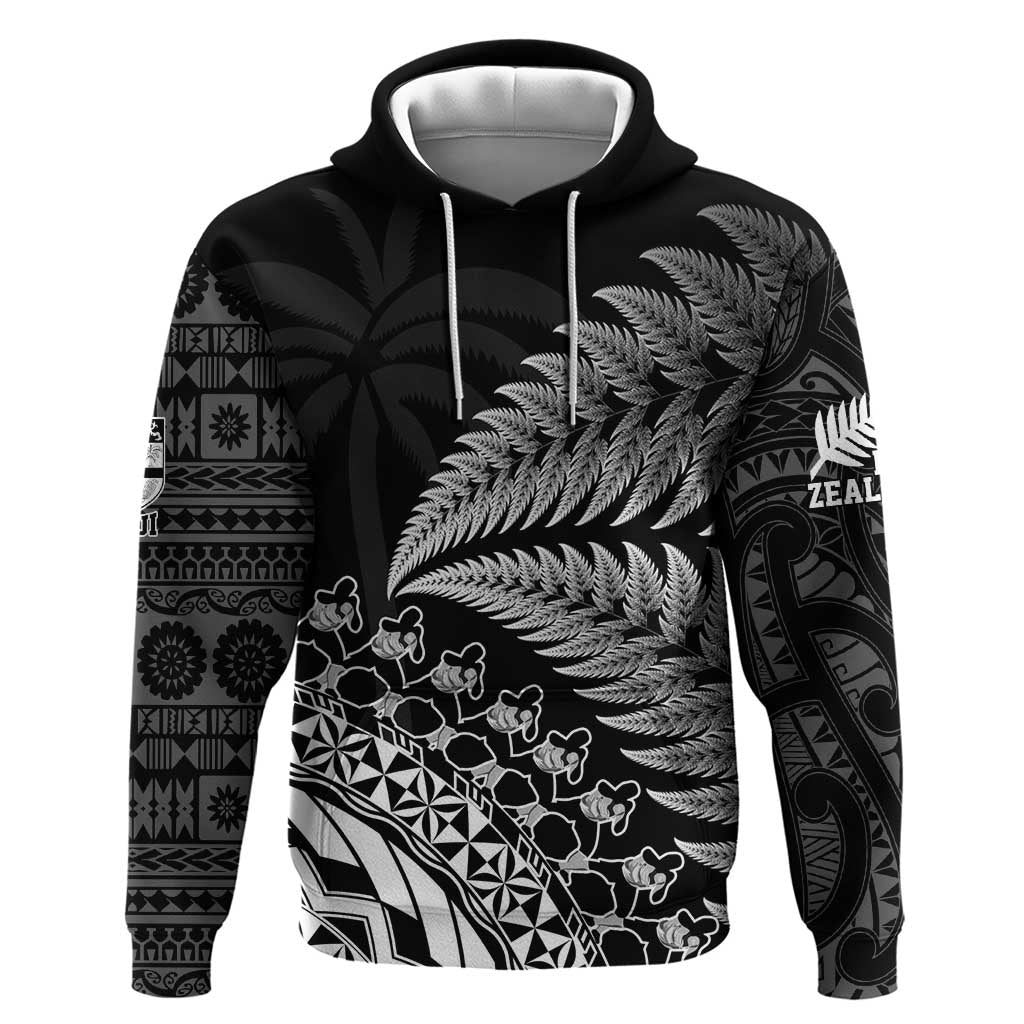 Custom Fiji New Zealand Rugby Hoodie Cibi Dance with Black Fern LT9 Pullover Hoodie Black - Polynesian Pride