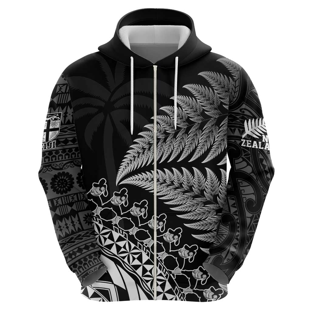 Custom Fiji New Zealand Rugby Hoodie Cibi Dance with Black Fern LT9 - Polynesian Pride