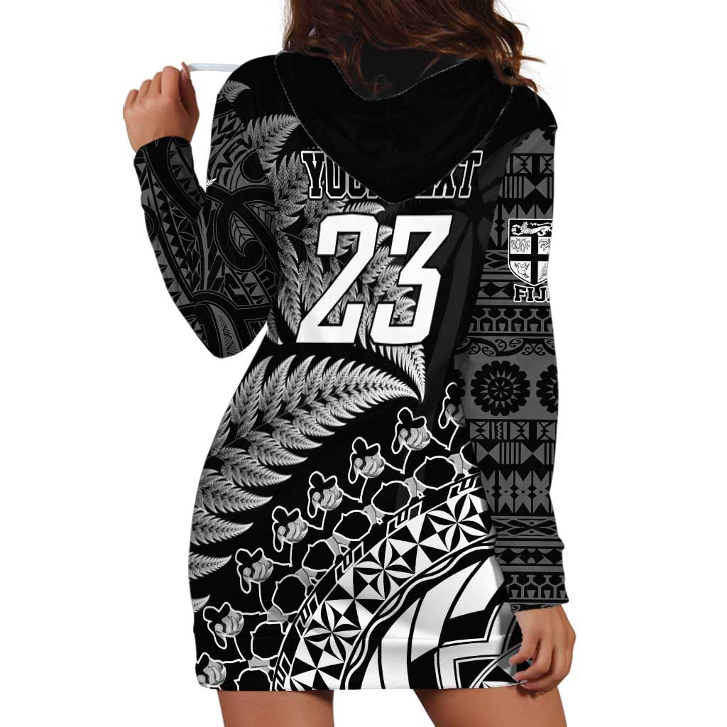 Custom Fiji New Zealand Rugby Hoodie Dress Cibi Dance with Black Fern LT9 - Polynesian Pride