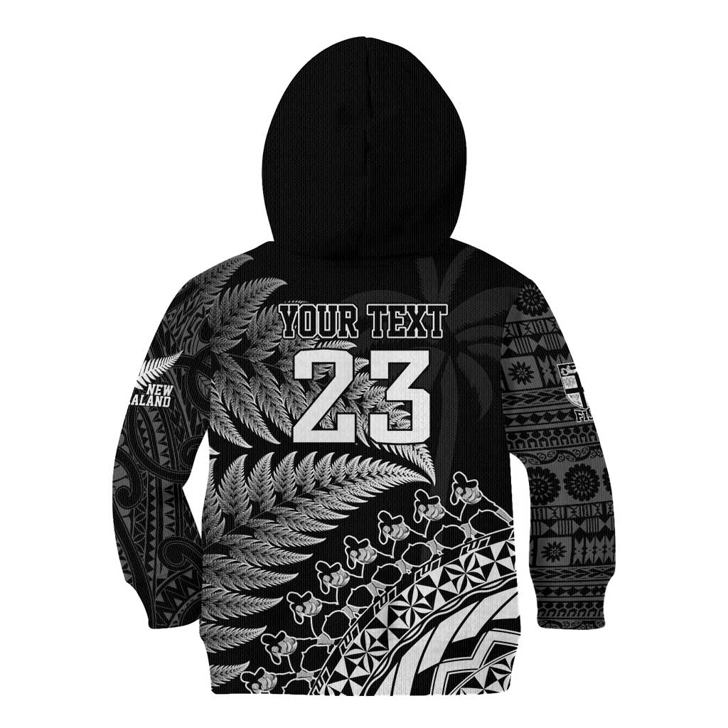 Custom Fiji New Zealand Rugby Kid Hoodie Cibi Dance with Black Fern LT9 - Polynesian Pride