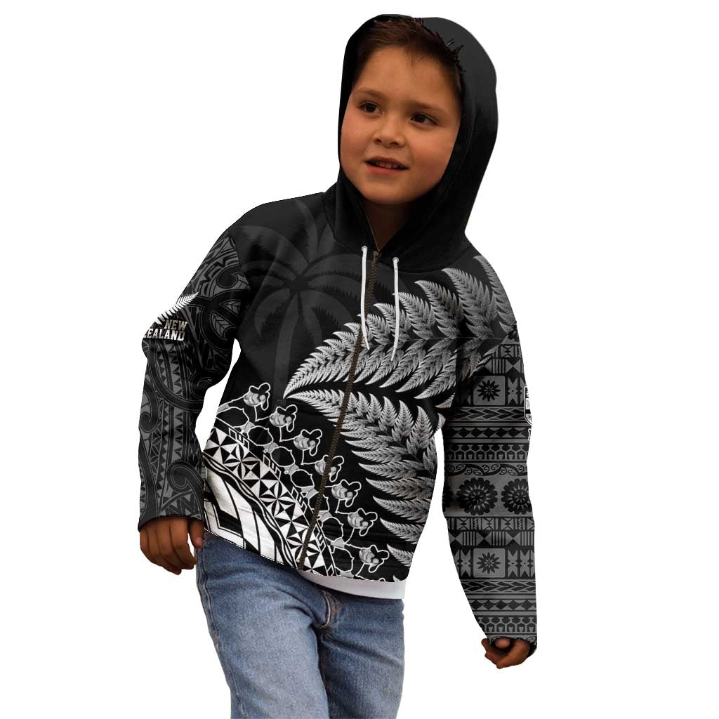 Custom Fiji New Zealand Rugby Kid Hoodie Cibi Dance with Black Fern LT9 - Polynesian Pride