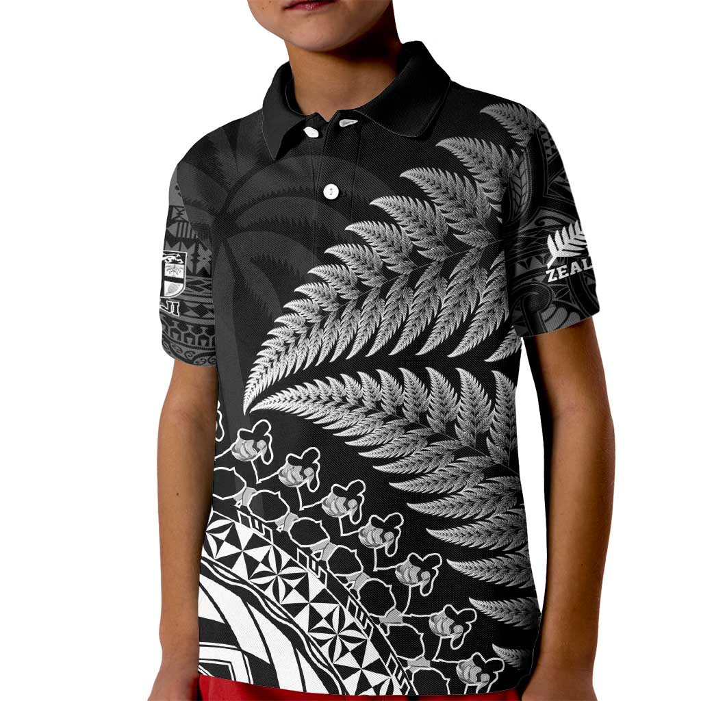 Custom Fiji New Zealand Rugby Kid Polo Shirt Cibi Dance with Black Fern LT9 Kid Black - Polynesian Pride