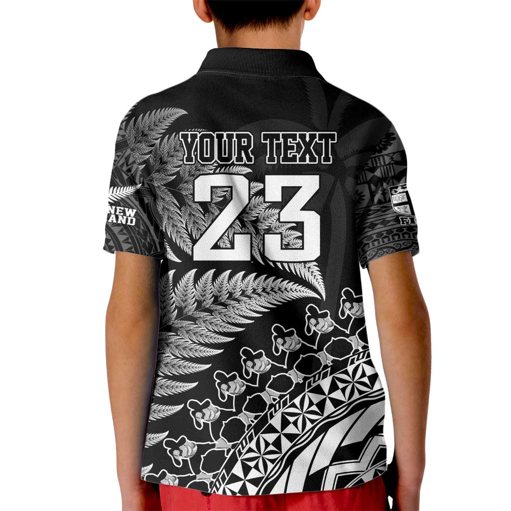 Custom Fiji New Zealand Rugby Kid Polo Shirt Cibi Dance with Black Fern LT9 - Polynesian Pride
