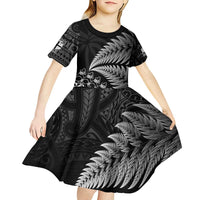 Custom Fiji New Zealand Rugby Kid Short Sleeve Dress Cibi Dance with Black Fern LT9 - Polynesian Pride