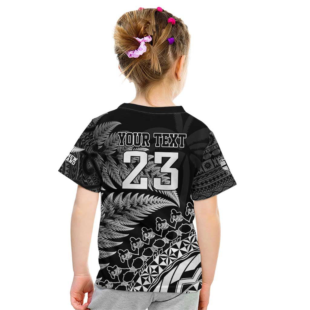 Custom Fiji New Zealand Rugby Kid T Shirt Cibi Dance with Black Fern LT9 - Polynesian Pride