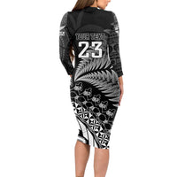 Custom Fiji New Zealand Rugby Long Sleeve Bodycon Dress Cibi Dance with Black Fern LT9 - Polynesian Pride