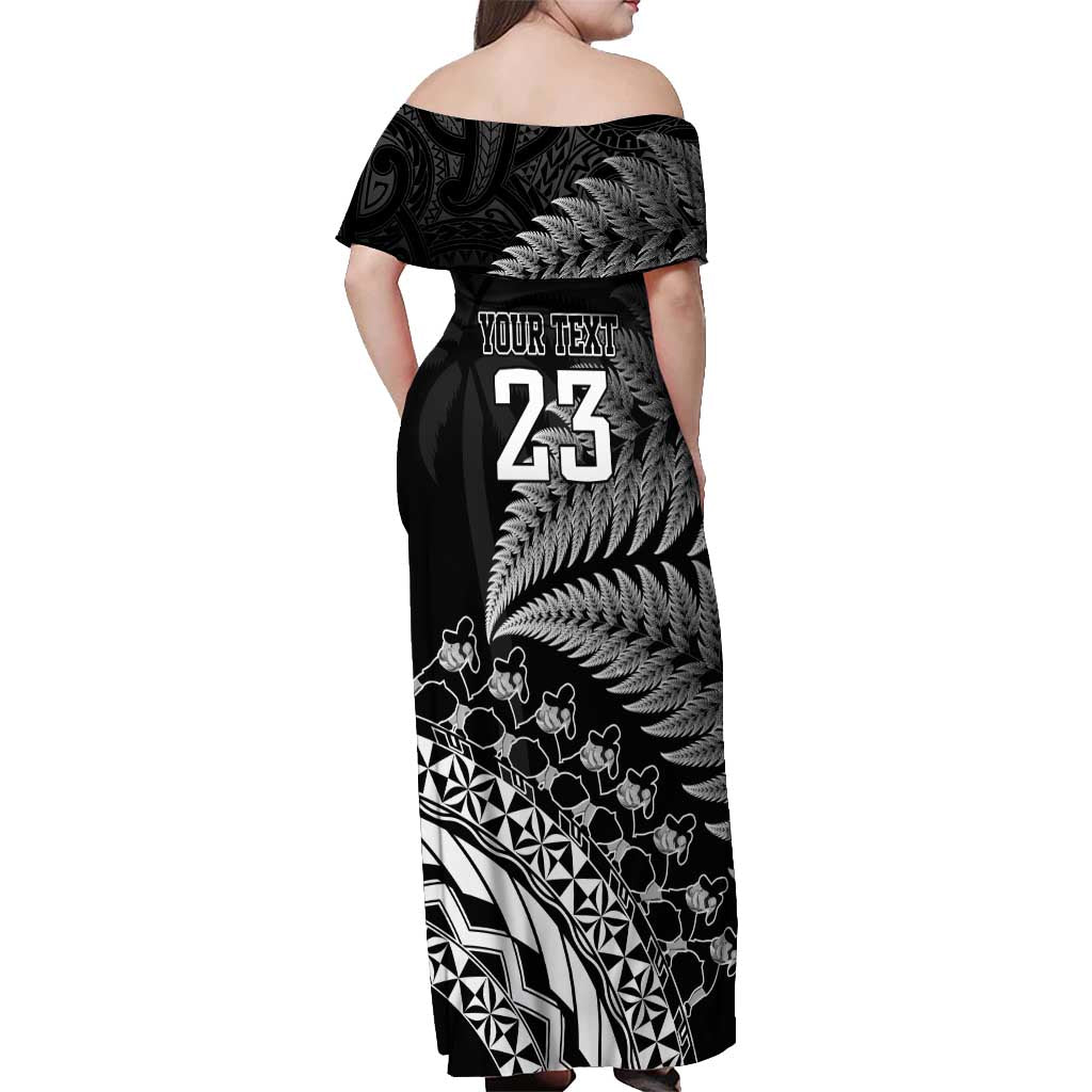 Custom Fiji New Zealand Rugby Off Shoulder Maxi Dress Cibi Dance with Black Fern LT9 - Polynesian Pride