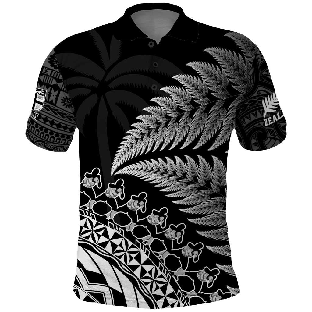 Custom Fiji New Zealand Rugby Polo Shirt Cibi Dance with Black Fern LT9 Black - Polynesian Pride