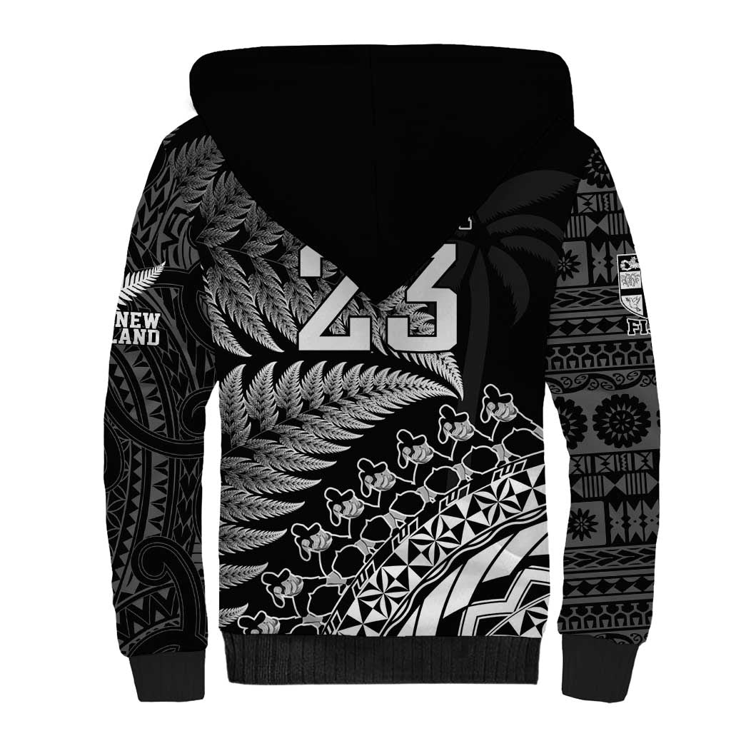Custom Fiji New Zealand Rugby Sherpa Hoodie Cibi Dance with Black Fern LT9 - Polynesian Pride