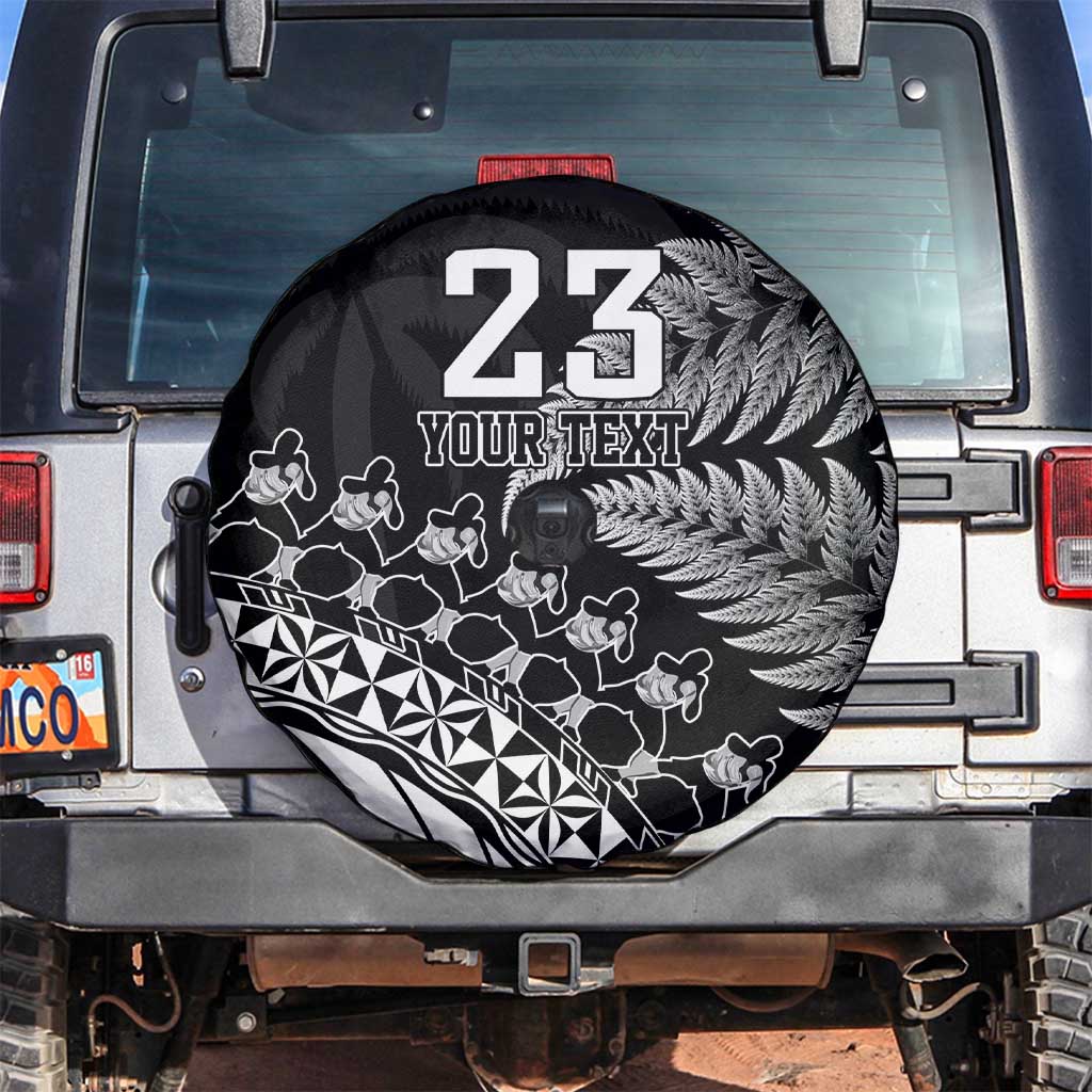 Custom Fiji New Zealand Rugby Spare Tire Cover Cibi Dance with Black Fern LT9 Black - Polynesian Pride