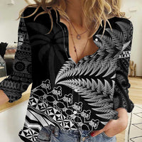 Custom Fiji New Zealand Rugby Women Casual Shirt Cibi Dance with Black Fern LT9 Female Black - Polynesian Pride