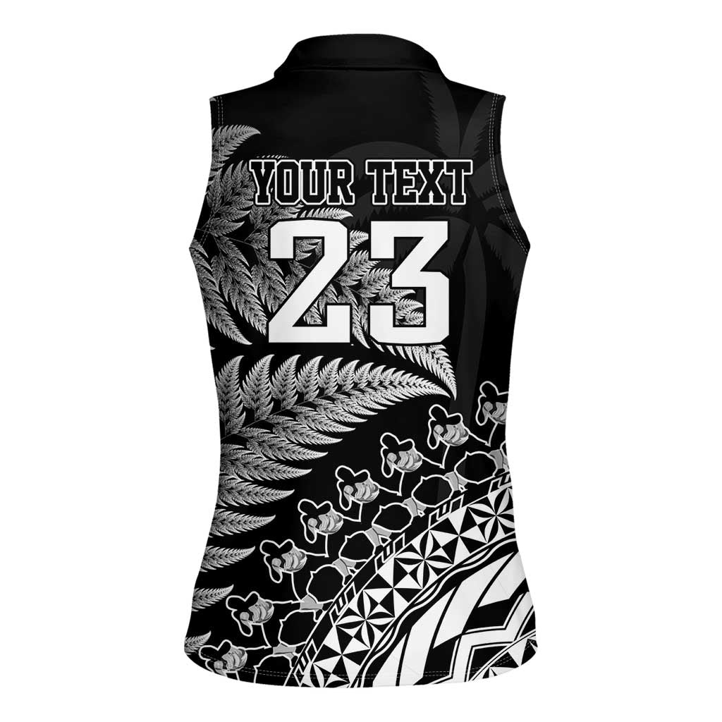 Custom Fiji New Zealand Rugby Women Sleeveless Polo Shirt Cibi Dance with Black Fern LT9 - Polynesian Pride