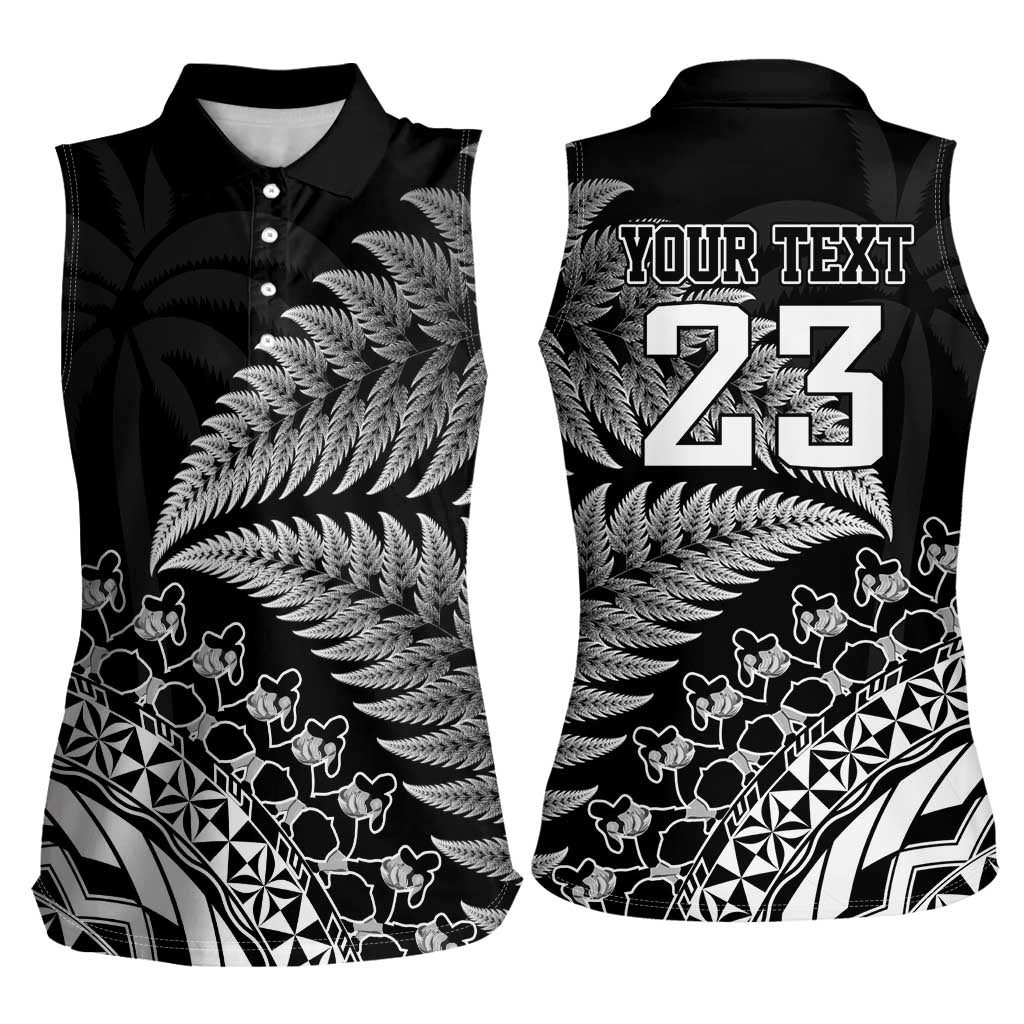 Custom Fiji New Zealand Rugby Women Sleeveless Polo Shirt Cibi Dance with Black Fern LT9 - Polynesian Pride