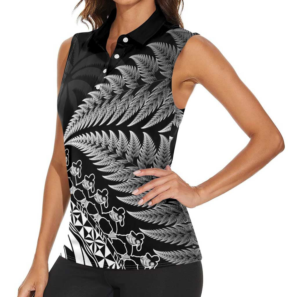 Custom Fiji New Zealand Rugby Women Sleeveless Polo Shirt Cibi Dance with Black Fern LT9 - Polynesian Pride