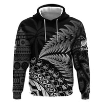 Custom Fiji New Zealand Rugby Zip Hoodie Cibi Dance with Black Fern LT9 Pullover Hoodie Black - Polynesian Pride
