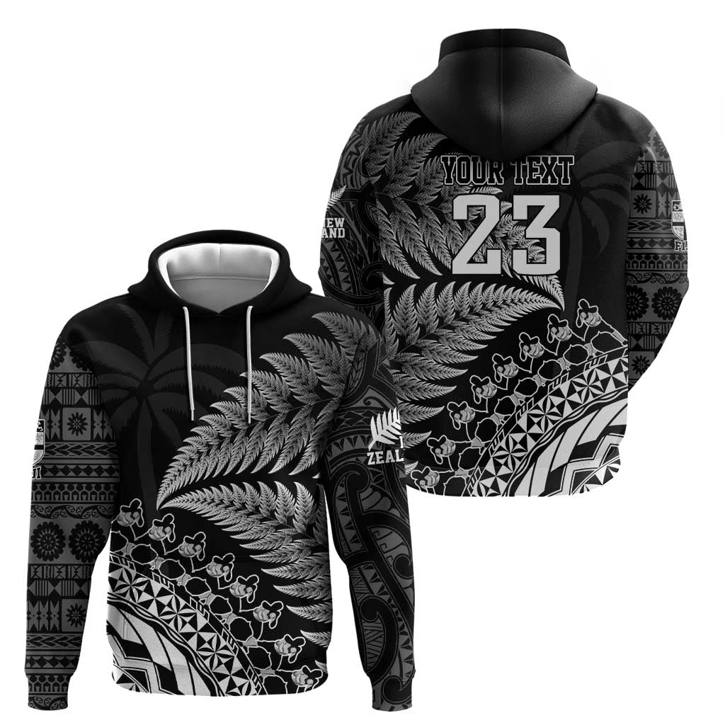 Custom Fiji New Zealand Rugby Zip Hoodie Cibi Dance with Black Fern LT9 - Polynesian Pride