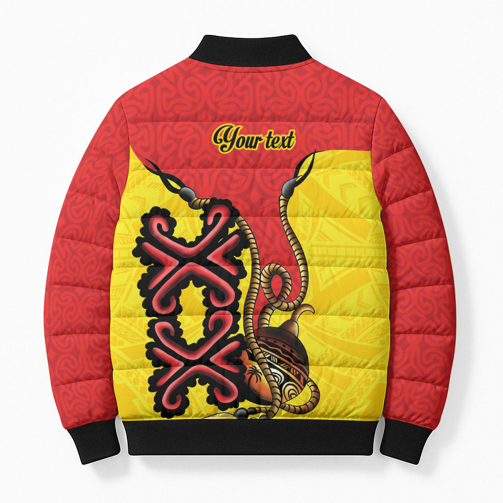 Personalised Papua New Guinea Oro Necklace Bomber Puffer Jacket Gold Melanesia Traditional Pattern LT9 - Polynesian Pride