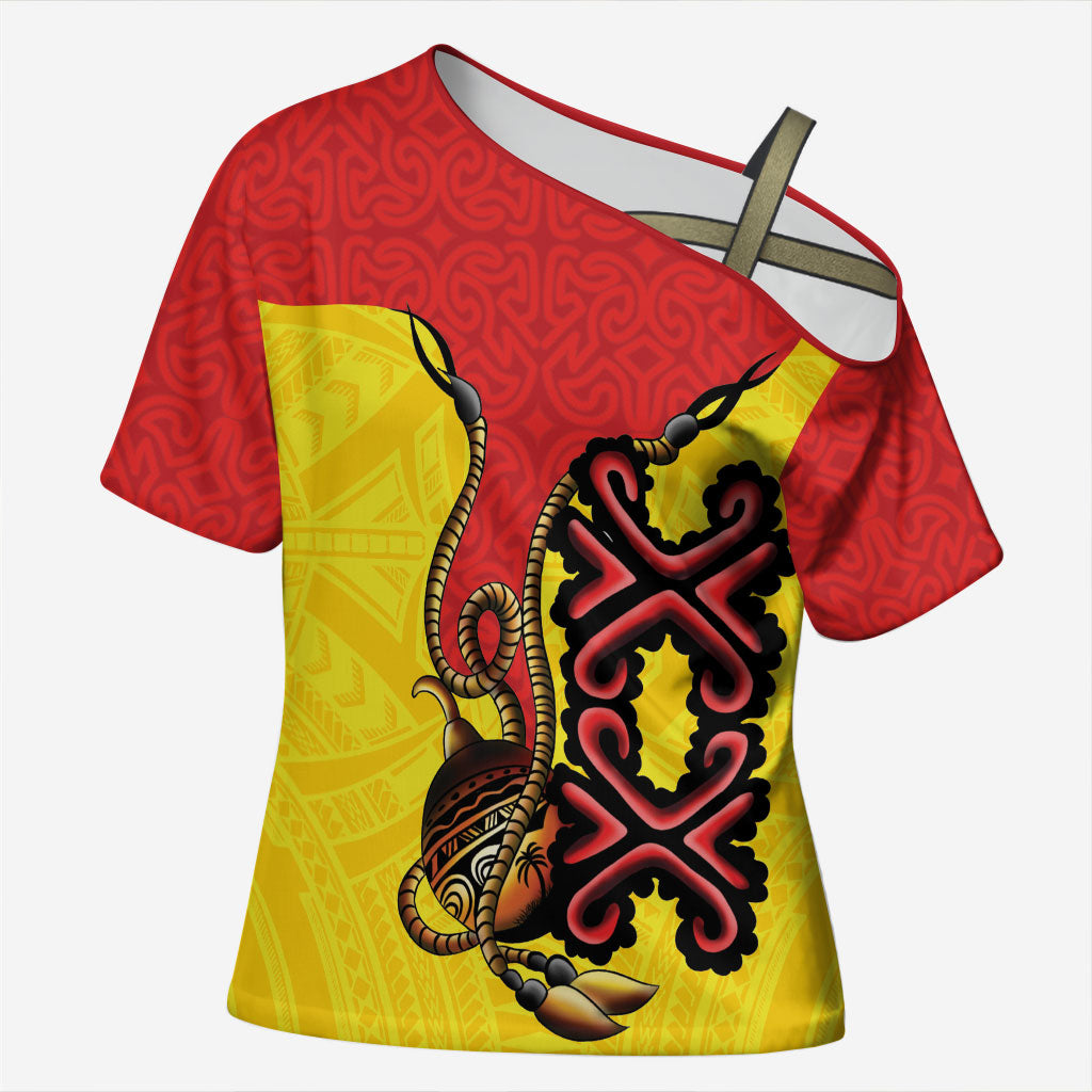 Personalised Papua New Guinea Oro Necklace Cross Shoulder Shirt Gold Melanesia Traditional Pattern LT9 Female Gold - Polynesian Pride
