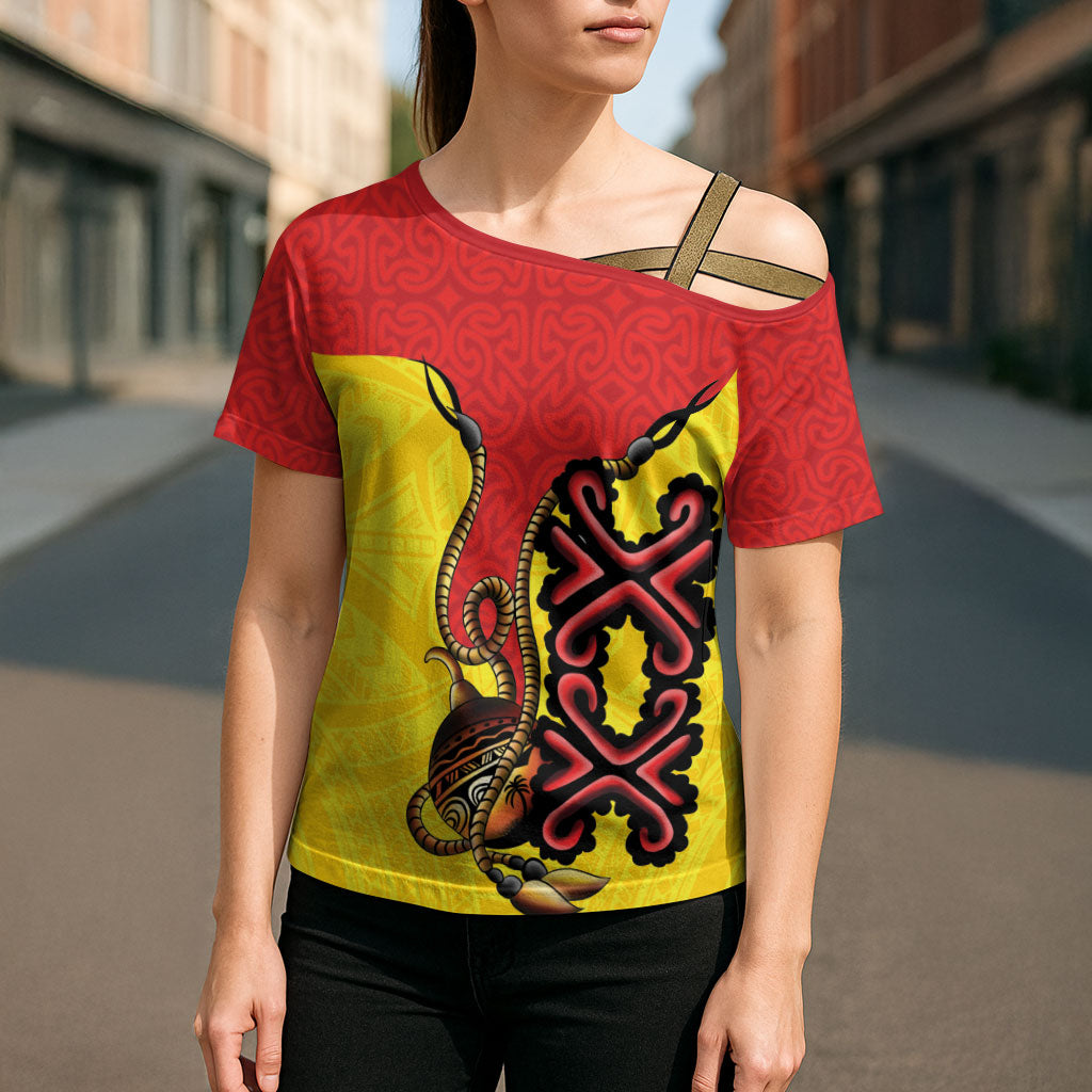 Personalised Papua New Guinea Oro Necklace Cross Shoulder Shirt Gold Melanesia Traditional Pattern LT9 - Polynesian Pride